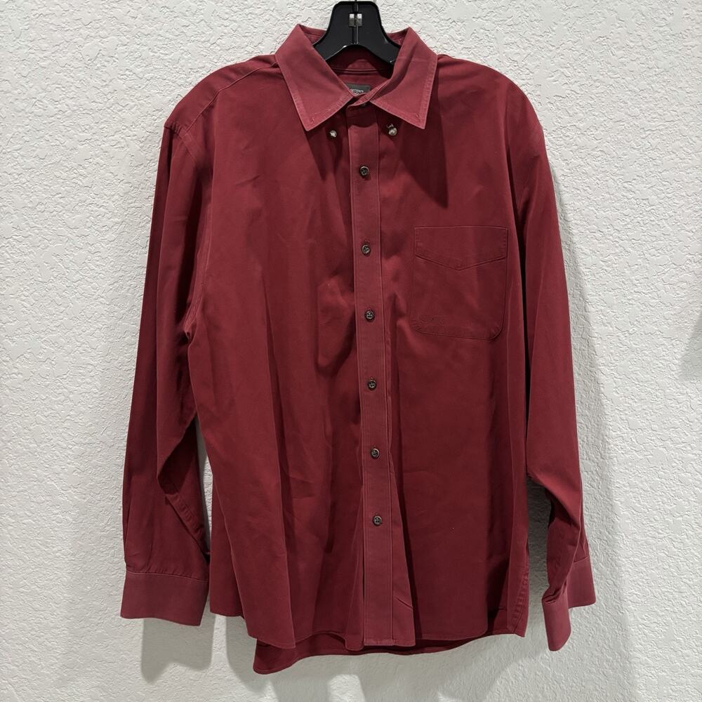 Croft & Barrow Mens L Burgundy Wrinkle Resistant Cotton Button Front Shirt